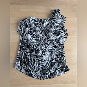 Swim By Cacique Women's 32 Black And White Print One Shoulder Tankini Top NEW